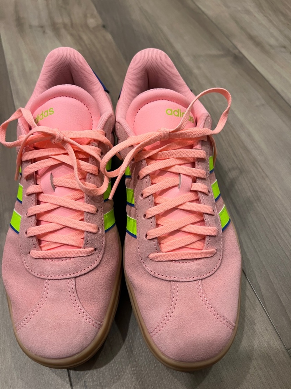 adidas Pink Suede Sneakers with Neon Lime Stripes